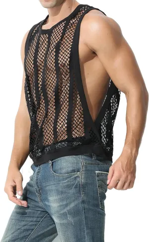 Mens Fishnet Tank Top Mesh Vest See Through Breathbale Sleeveless Shirts