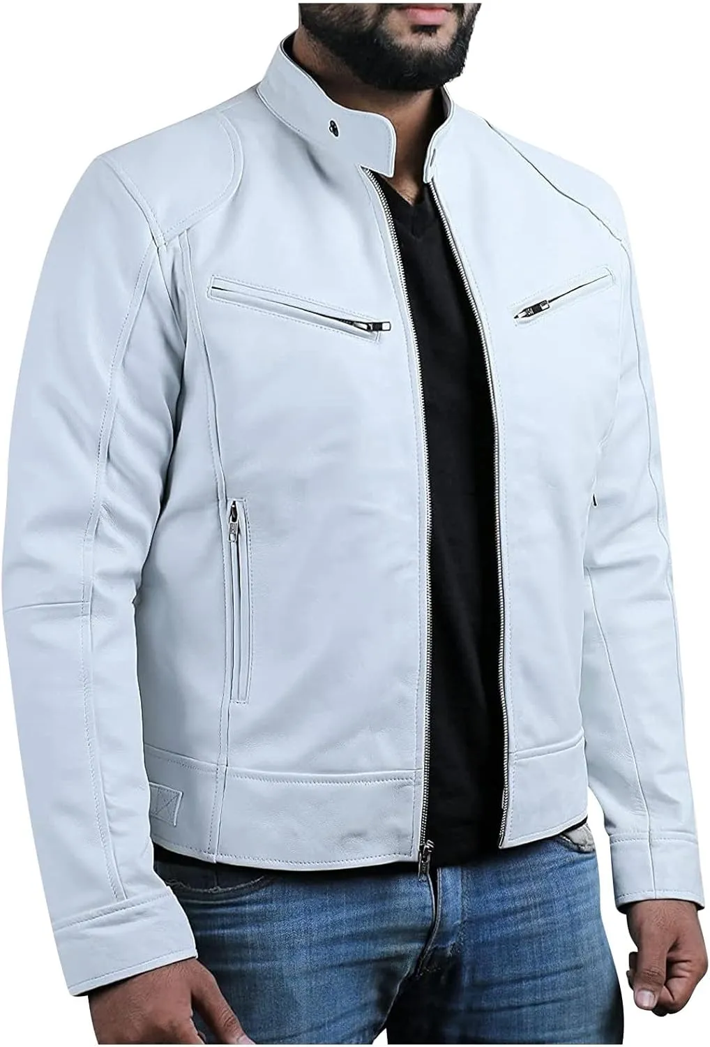 Men'S Leather Jacket Fashion Men Autumn Winter Warm Casual Leather Zipper Long Sleeve Jacket Coat