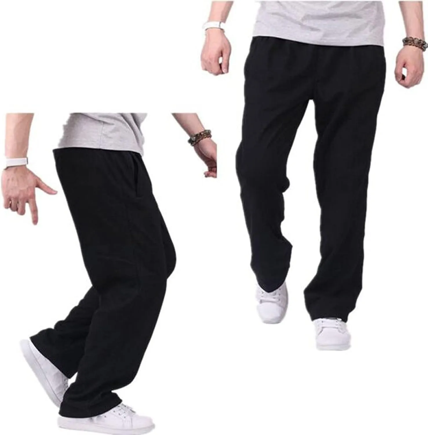 Men's Linen Harem Pants, Casual Loose Drawstring Elastic Waist Sweatpant, Outdoor Baggy Hiking Jogger Trousers Pockets