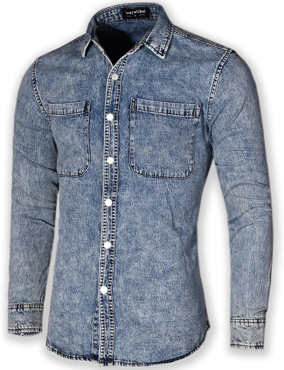 Men's Long Sleeve Slim-Fit Snap Denim Work Shirt