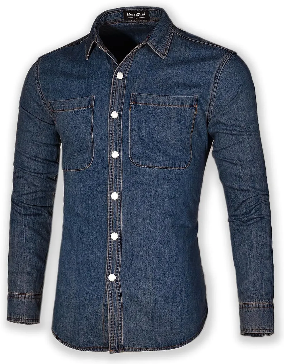 Men's Long Sleeve Slim-Fit Snap Denim Work Shirt