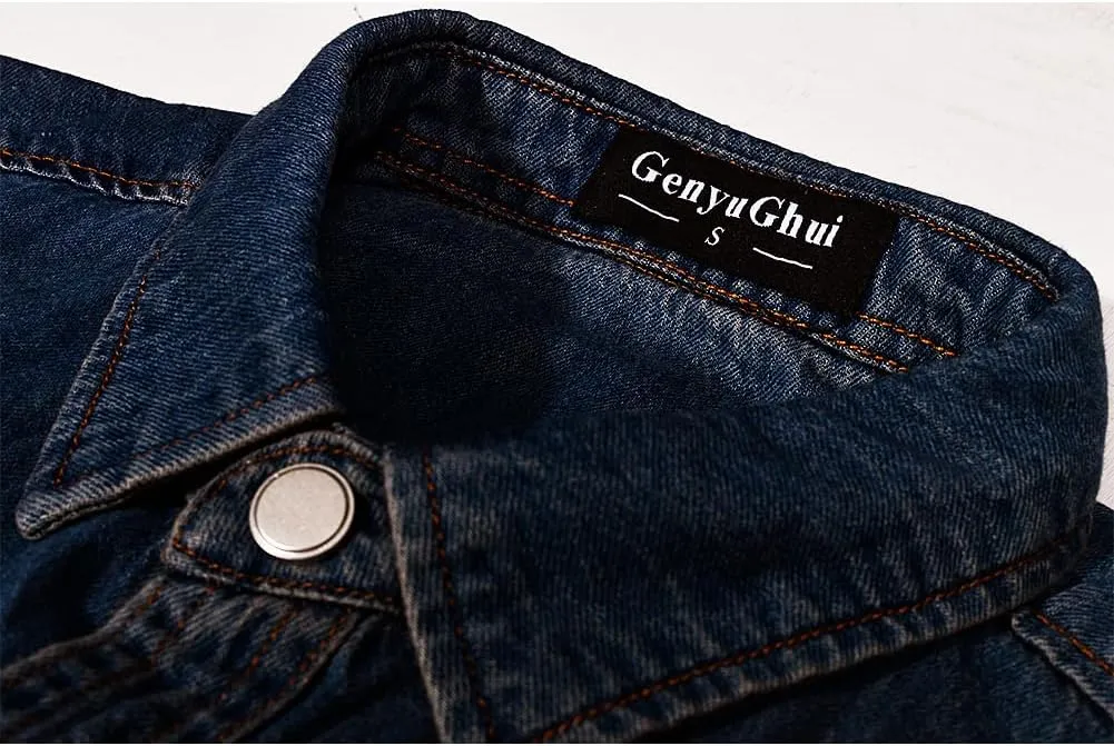 Men's Long Sleeve Slim-Fit Snap Denim Work Shirt