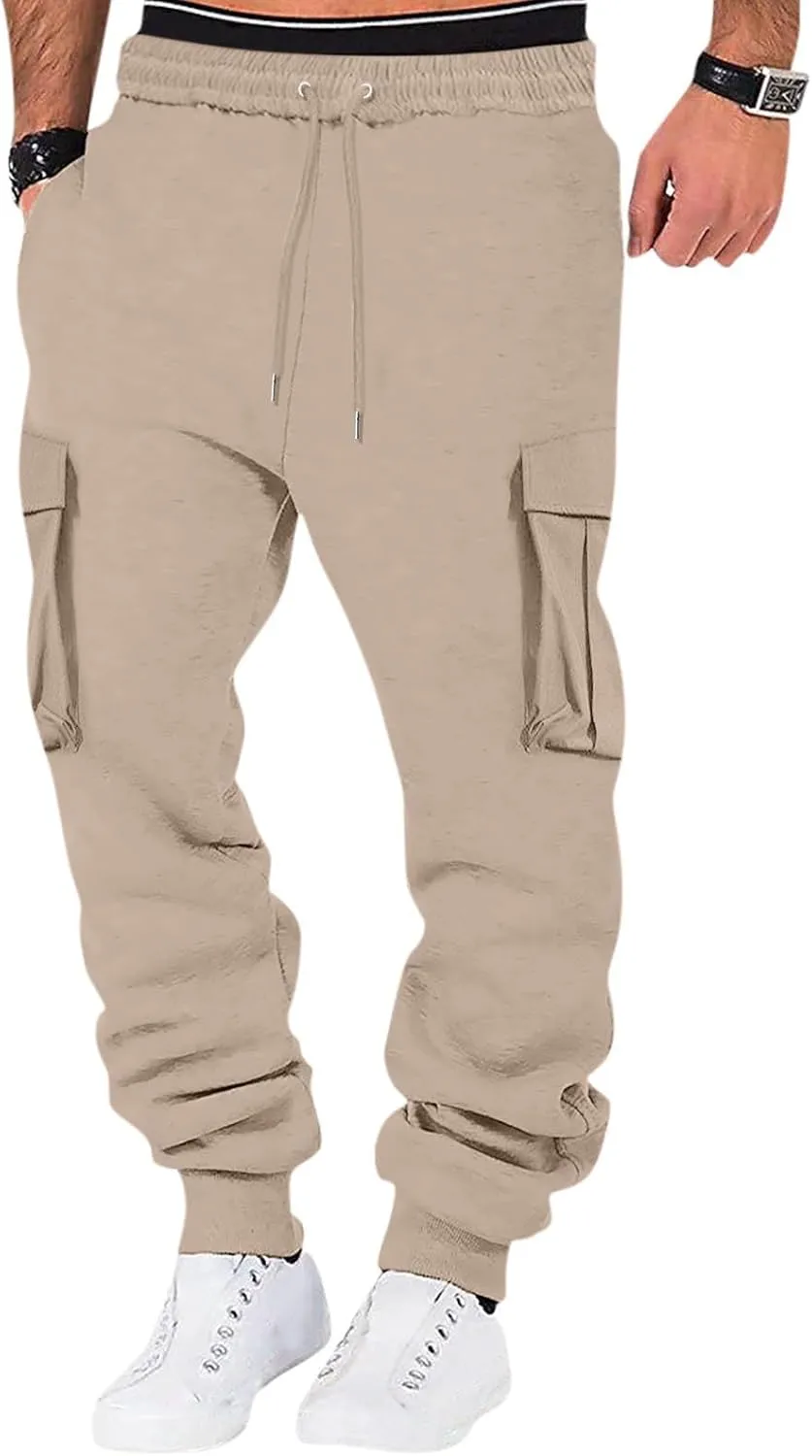 Mens Outdoor Hiking Cargo Pants Leisure Loose Sports Running Solid Color Lace Up Cargo Pants Men's Cargo Tactical