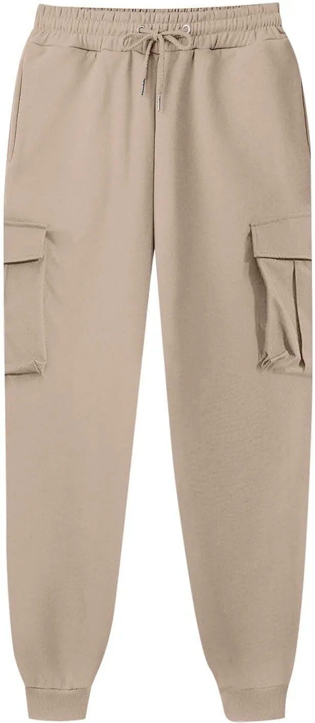 Mens Outdoor Hiking Cargo Pants Leisure Loose Sports Running Solid Color Lace Up Cargo Pants Men's Cargo Tactical