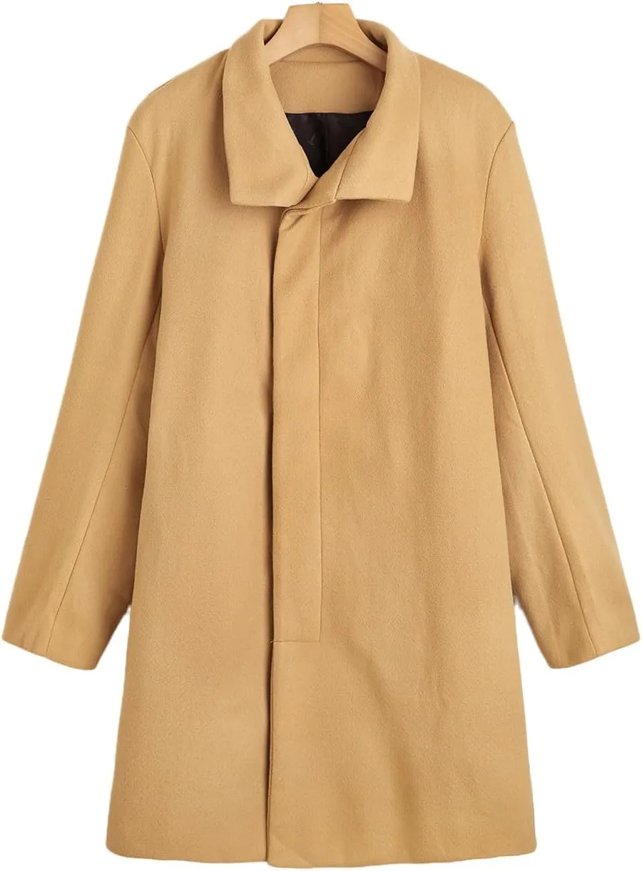 Men's Single Breasted Trench Coat Slim Fit Lapel Cardigan Coat Winter Warm Business Casual Long Jacket Overcoat