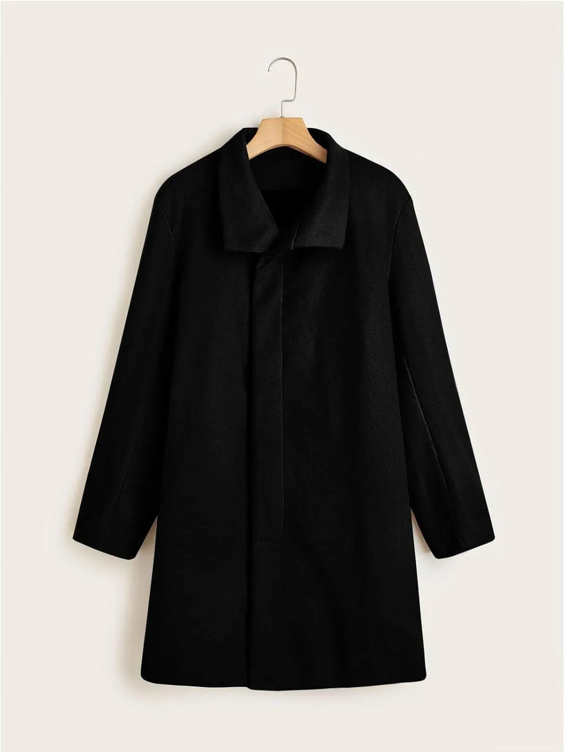 Men's Single Breasted Trench Coat Slim Fit Lapel Cardigan Coat Winter Warm Business Casual Long Jacket Overcoat