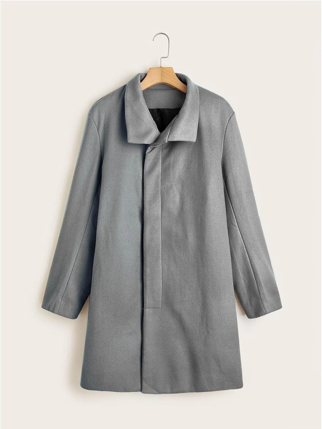 Men's Single Breasted Trench Coat Slim Fit Lapel Cardigan Coat Winter Warm Business Casual Long Jacket Overcoat