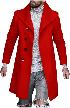 Men's Single Breasted Trench Coat Slim Fit Lapel Cardigan Coat Winter Warm Business Casual Long Jacket Overcoat