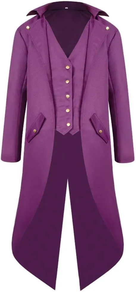 Men's Steampunk Vintage Tailcoat Gothic Victorian Coat Punk Costume Mid-Century Tuxedo Clothing