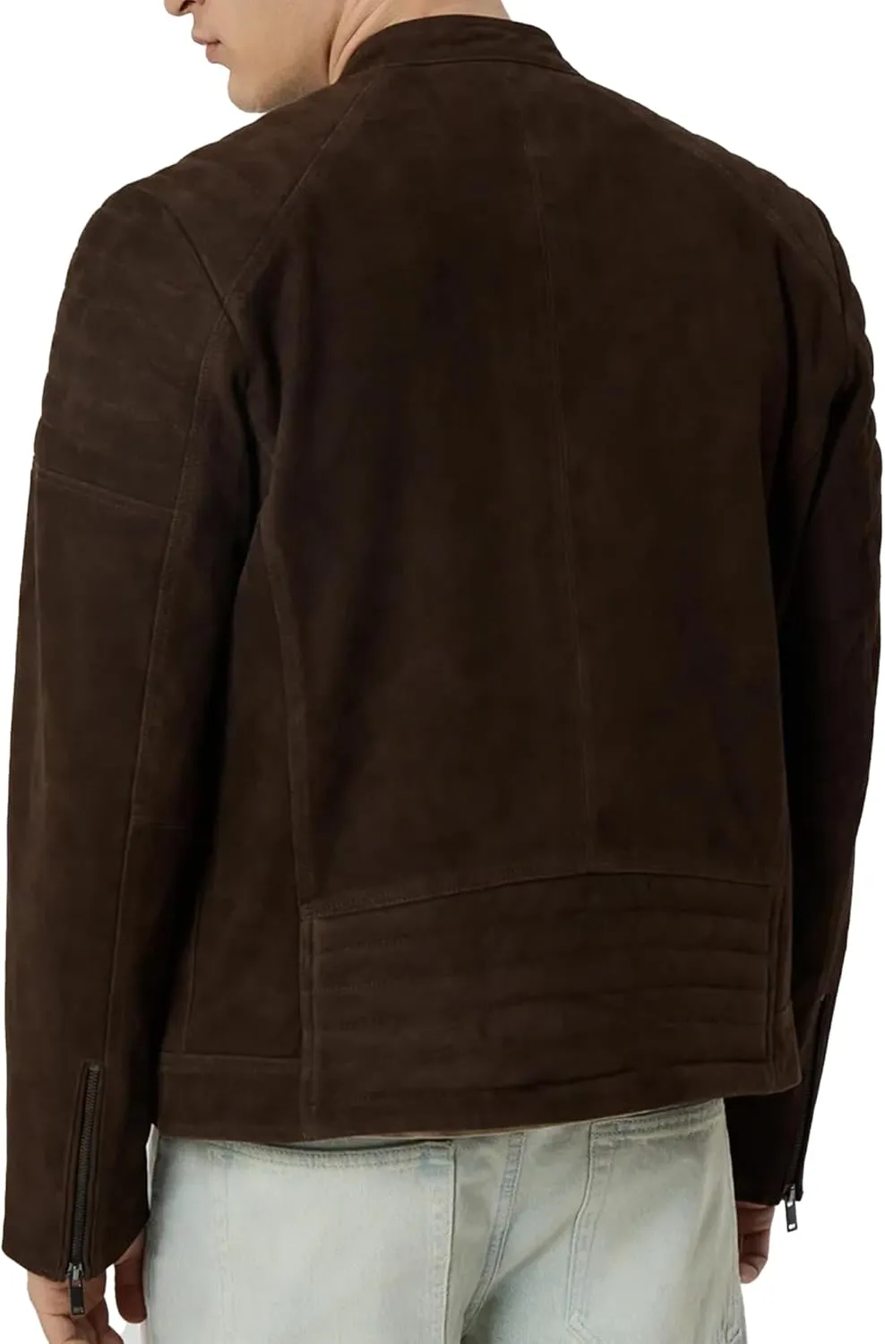 Mens Suede Cafe Racer Jacket - Slim Fit Real Lambskin Suede Leather Motorcycle Jacket Men