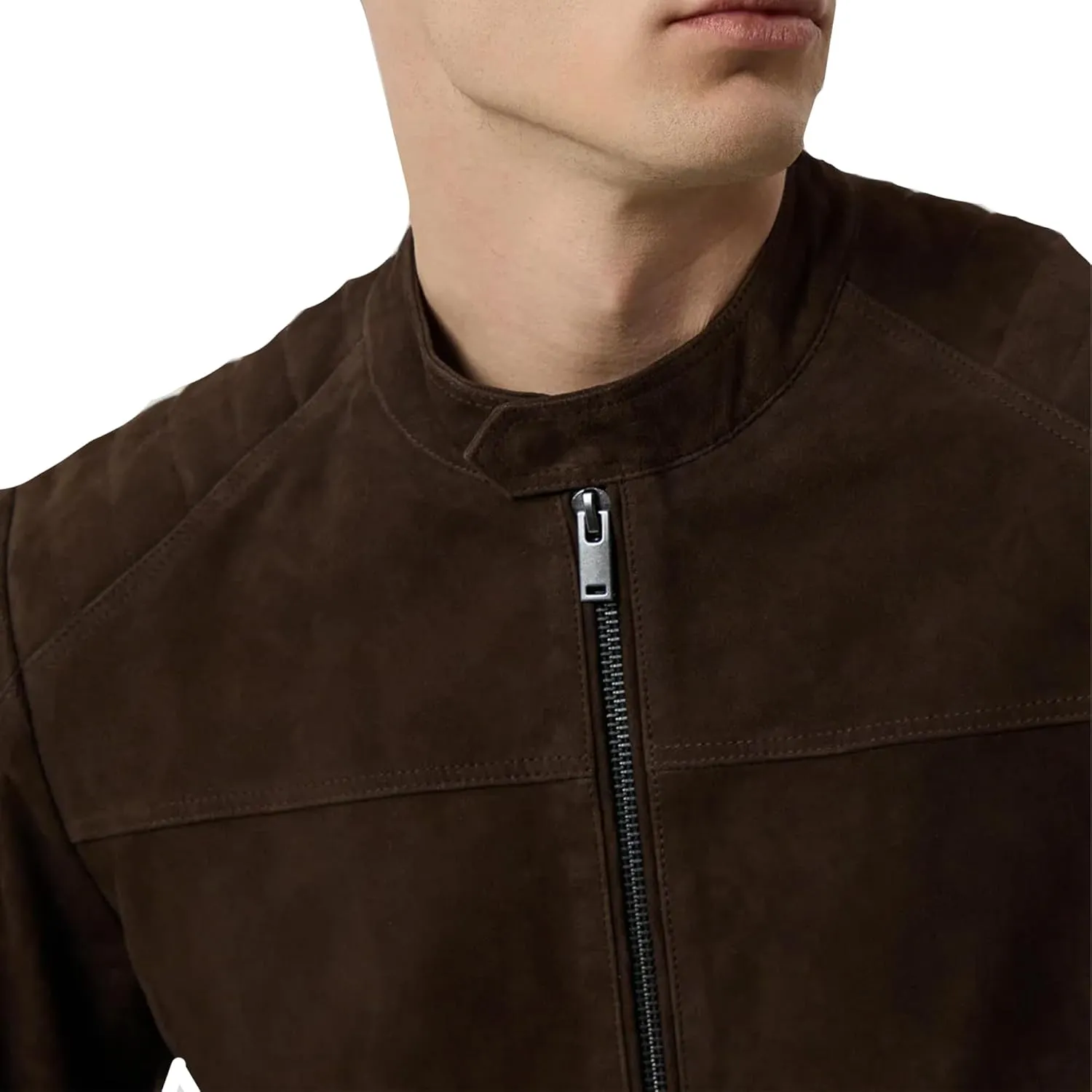 Mens Suede Cafe Racer Jacket - Slim Fit Real Lambskin Suede Leather Motorcycle Jacket Men