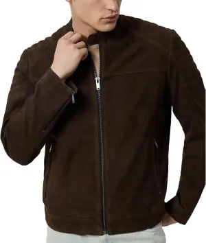 Mens Suede Cafe Racer Jacket - Slim Fit Real Lambskin Suede Leather Motorcycle Jacket Men