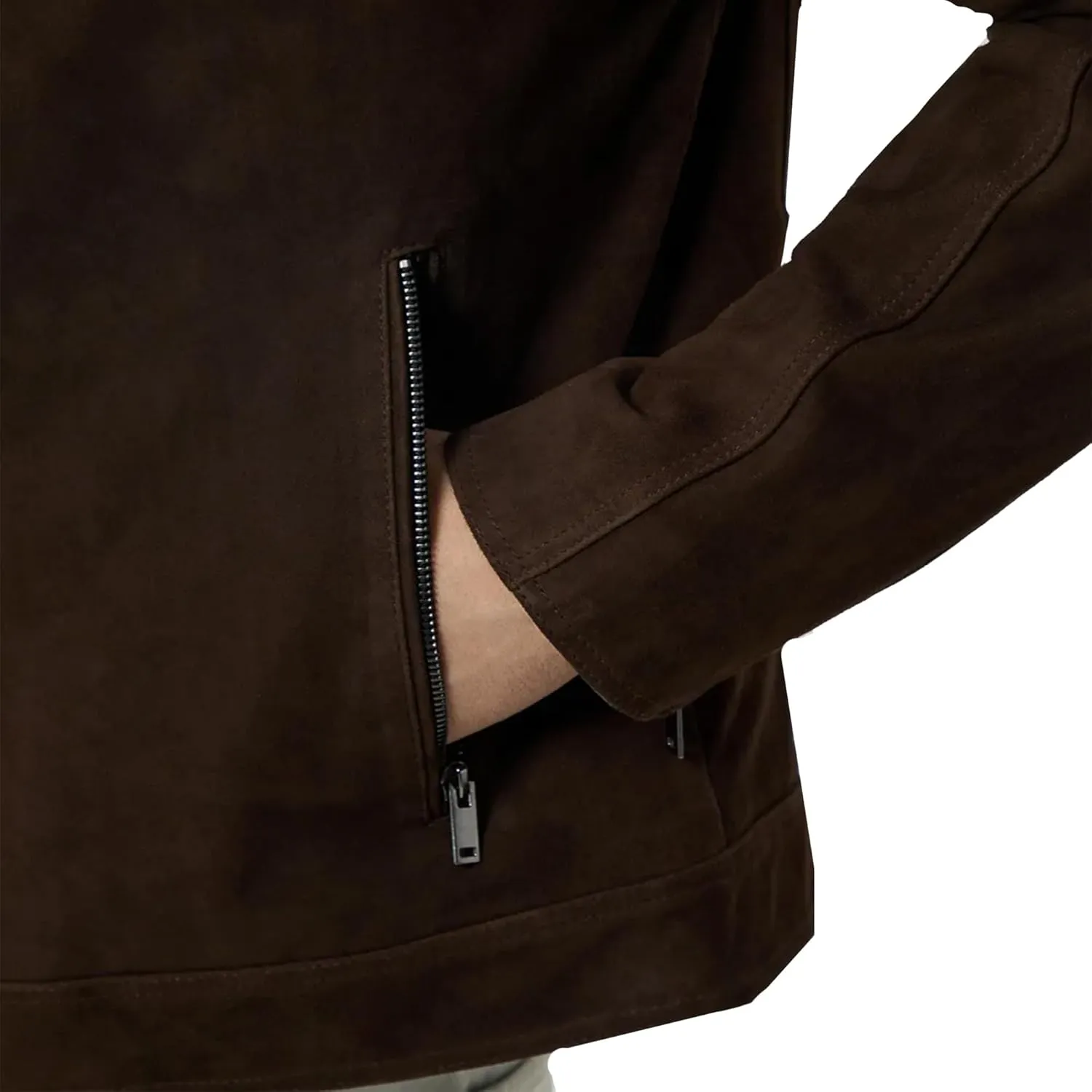 Mens Suede Cafe Racer Jacket - Slim Fit Real Lambskin Suede Leather Motorcycle Jacket Men