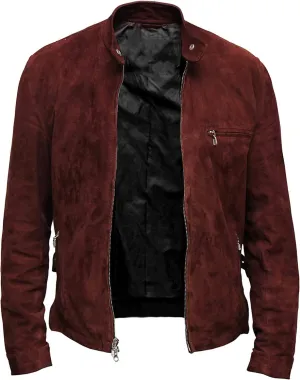 Mens Tom Brown Suede Leather Caf Racer Jacket (Regular, Big & Tall and Short)