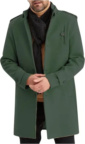 Men's Trench Coat Winter Wool Blend Long Jacket Overcoat Vintage Single Breasted Peacoat Casual Winter Windbreaker