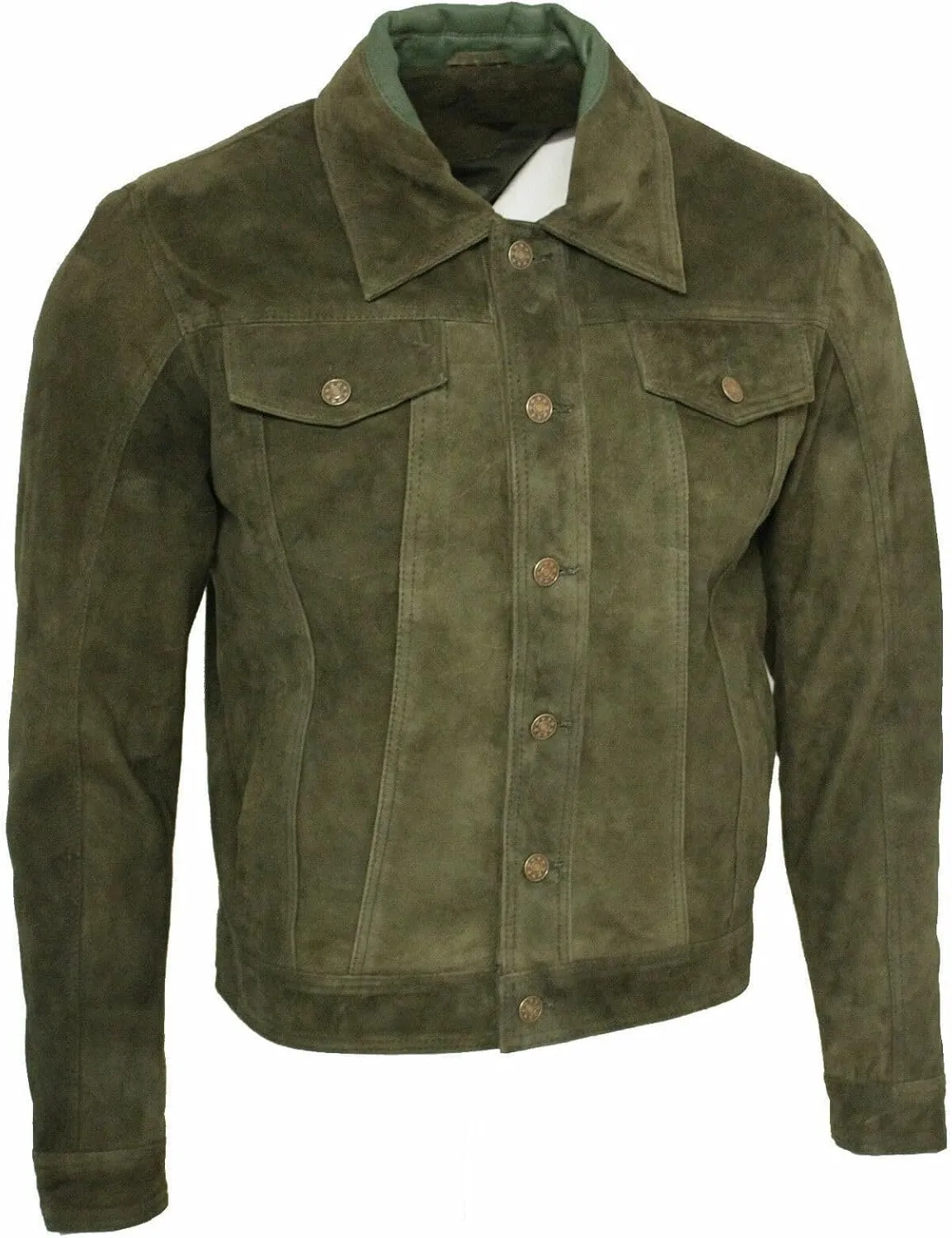 Men's Trucker Casual Goat Suede Leather Shirt Jeans Jacket