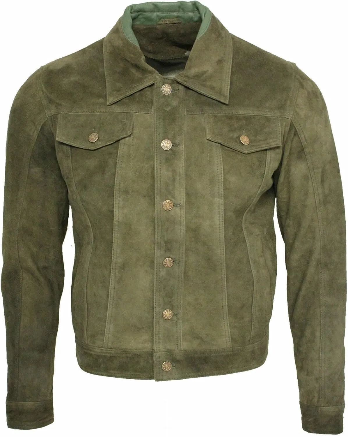 Men's Trucker Casual Goat Suede Leather Shirt Jeans Jacket