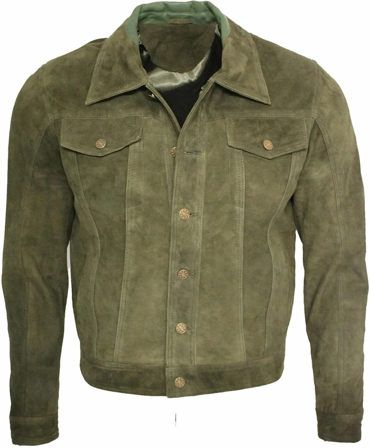 Men's Trucker Casual Goat Suede Leather Shirt Jeans Jacket
