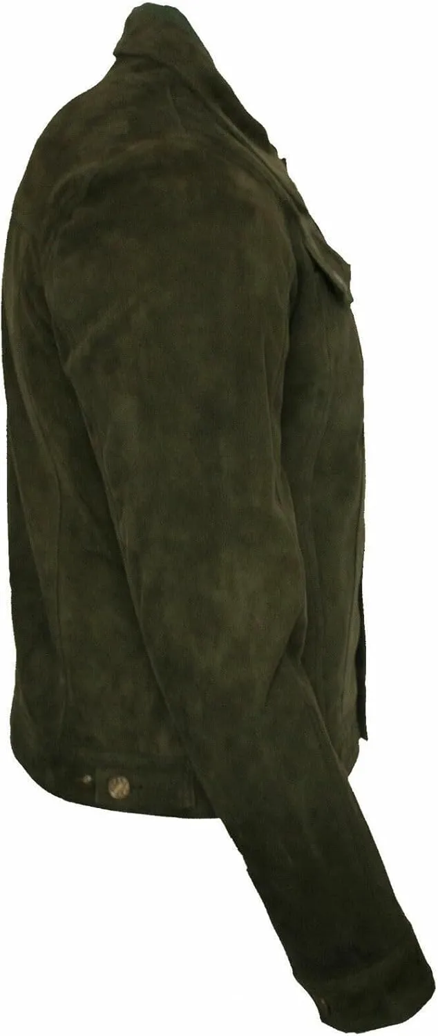 Men's Trucker Casual Goat Suede Leather Shirt Jeans Jacket