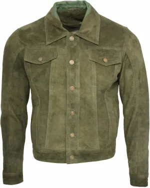 Men's Trucker Casual Goat Suede Leather Shirt Jeans Jacket