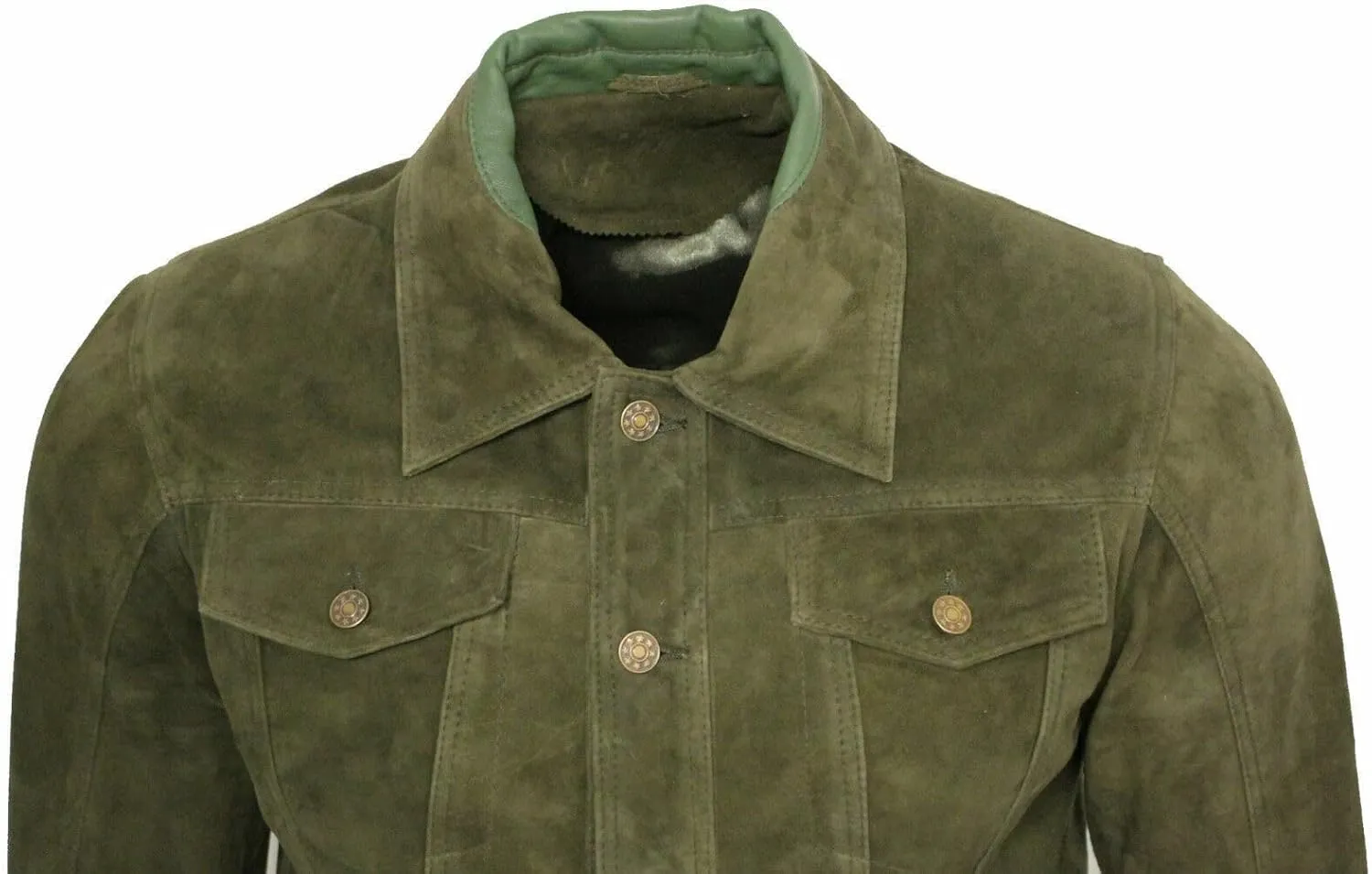 Men's Trucker Casual Goat Suede Leather Shirt Jeans Jacket