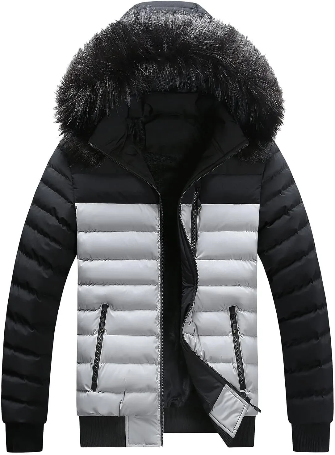 Mens Winter Jacket Warm Down Jacket Full Zip Puffer Jacket Quilted Insulated Jacket with Hood for Business