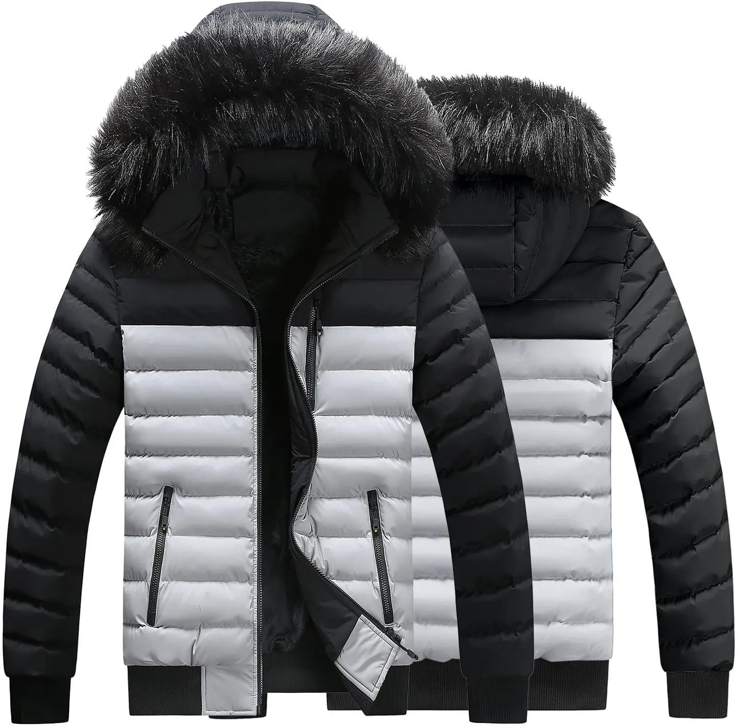 Mens Winter Jacket Warm Down Jacket Full Zip Puffer Jacket Quilted Insulated Jacket with Hood for Business