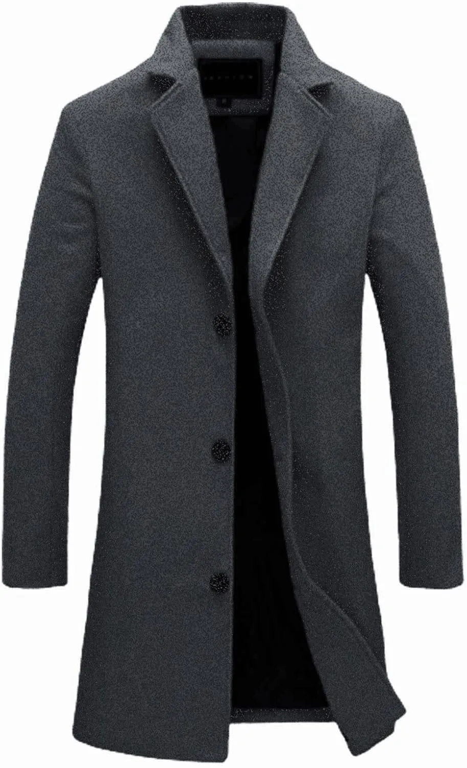 Men's Wool Blend Trench Coat Notched Lapel Collar Single Breasted Overcoat Slim Fit Warm Business Work Long Pea Coat