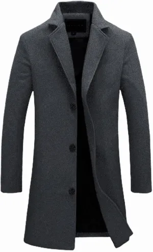 Men's Wool Blend Trench Coat Notched Lapel Collar Single Breasted Overcoat Slim Fit Warm Business Work Long Pea Coat Men's Wool Blend Trench Coat Notched Lapel Collar Single Breasted Overcoat Slim Fit Warm Business Work Long Pea Coat