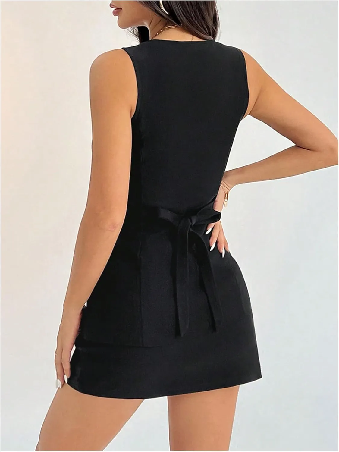 Milumia Women's 2 Piece Outfit Sleeveless Button Vest Top Skirt Sets