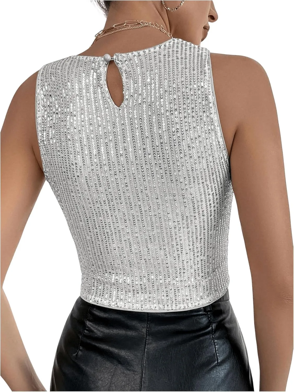 Milumia Women's Sparkly Sequin Crop Tank Top Sleveless Going Out Tops