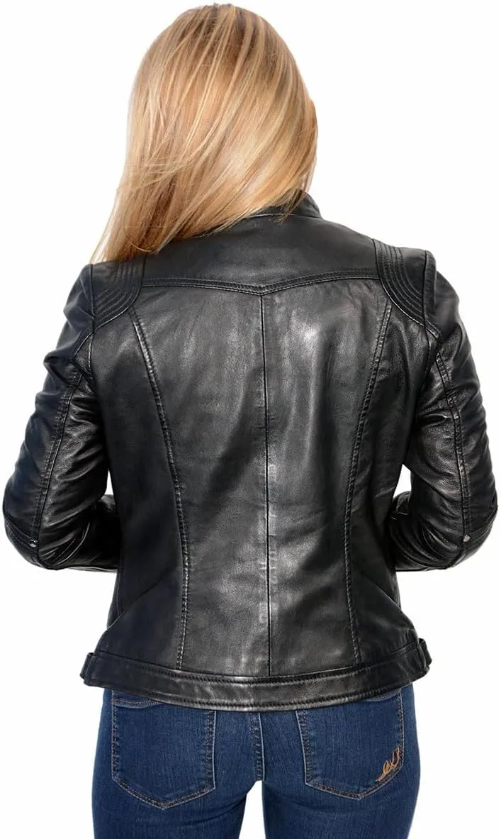 Milwaukee Leather SFL2800 Women's Racer Black Stand Up Collar Motorcycle Fashion Leather Jacket