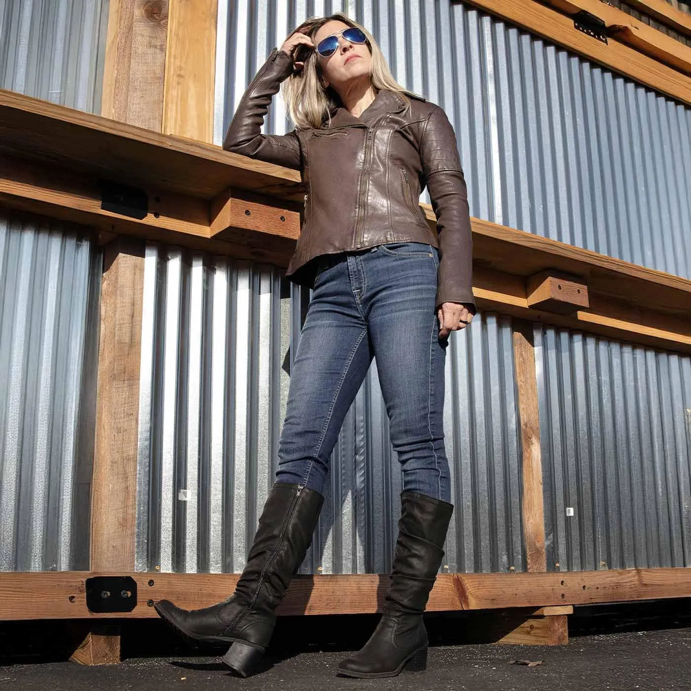 Milwaukee Leather SFL2812 Brown Vintage Motorcycle Inspired Leather Jacket for Women - Veg-Tan Fashion Jacket