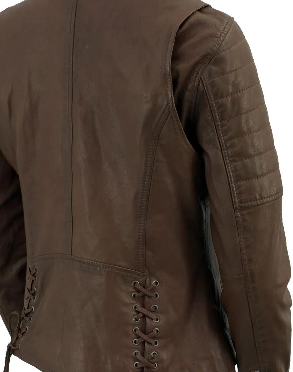 Milwaukee Leather SFL2812 Brown Vintage Motorcycle Inspired Leather Jacket for Women - Veg-Tan Fashion Jacket