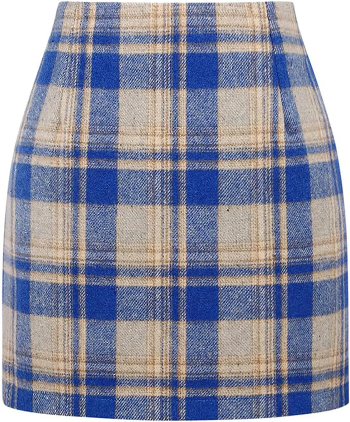 Mini Plaid Skirts for Women Trendy High Waisted Bodycon Wool Pencil Skirt Stretchy Wrap Skirt Lightweight Tweed Skirt