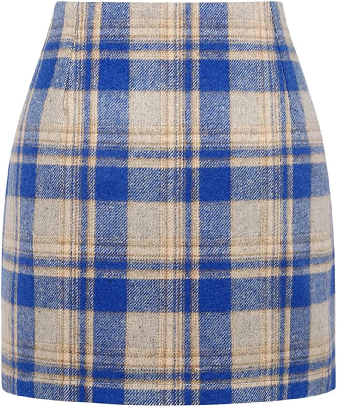 Mini Plaid Skirts for Women Trendy High Waisted Bodycon Wool Pencil Skirt Stretchy Wrap Skirt Lightweight Tweed Skirt