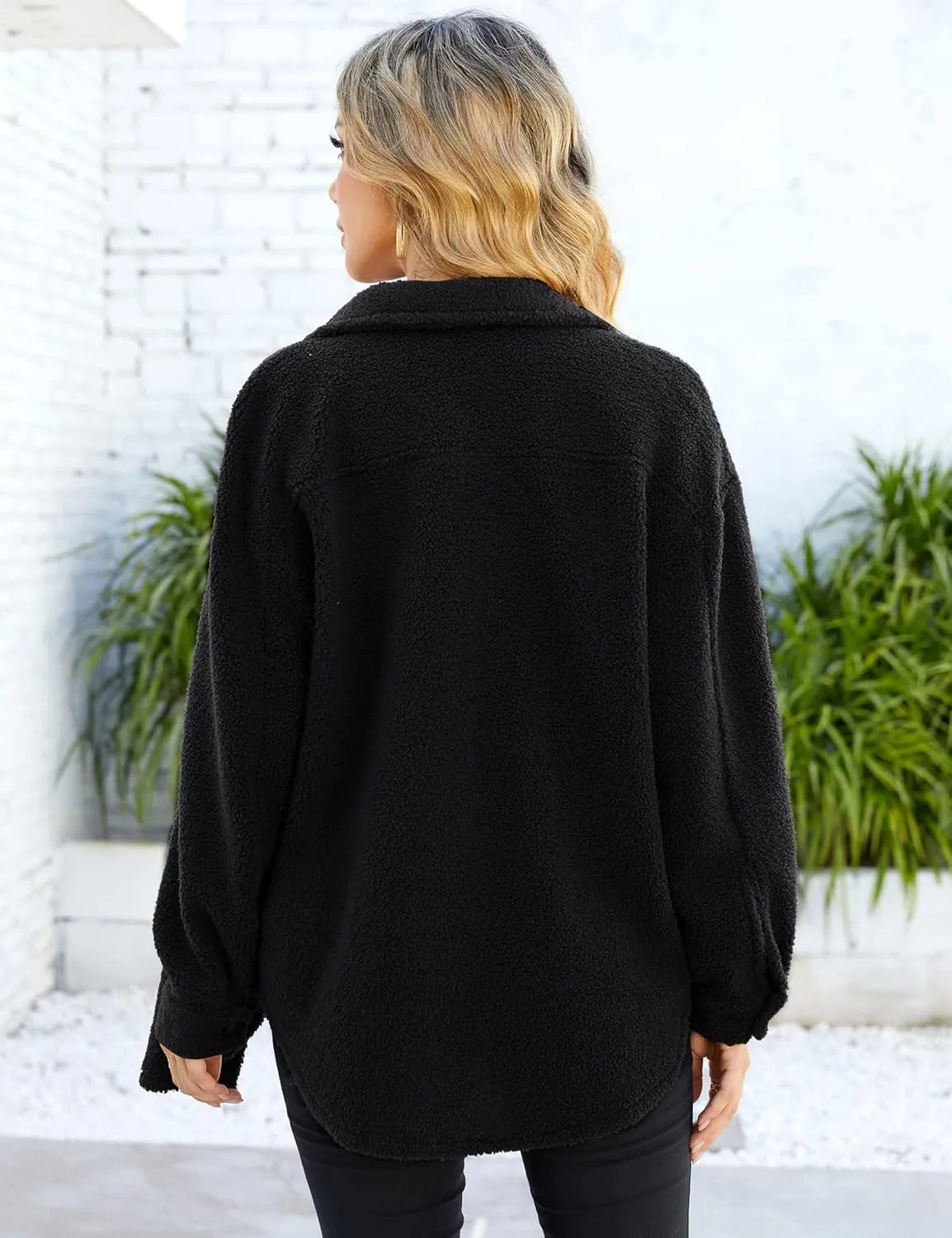 MISSKY Fleece Jacket Long Sleeve Button Casual Sherpa Jacket Coat Fall Teddy Bear Outwear with Pockets