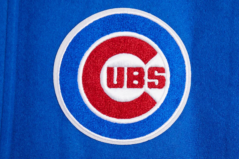 MLB CHICAGO CUBS SCRIPT TAIL WOMEN'S WOOL VARSITY JACKET (ROYAL BLUE/RED)