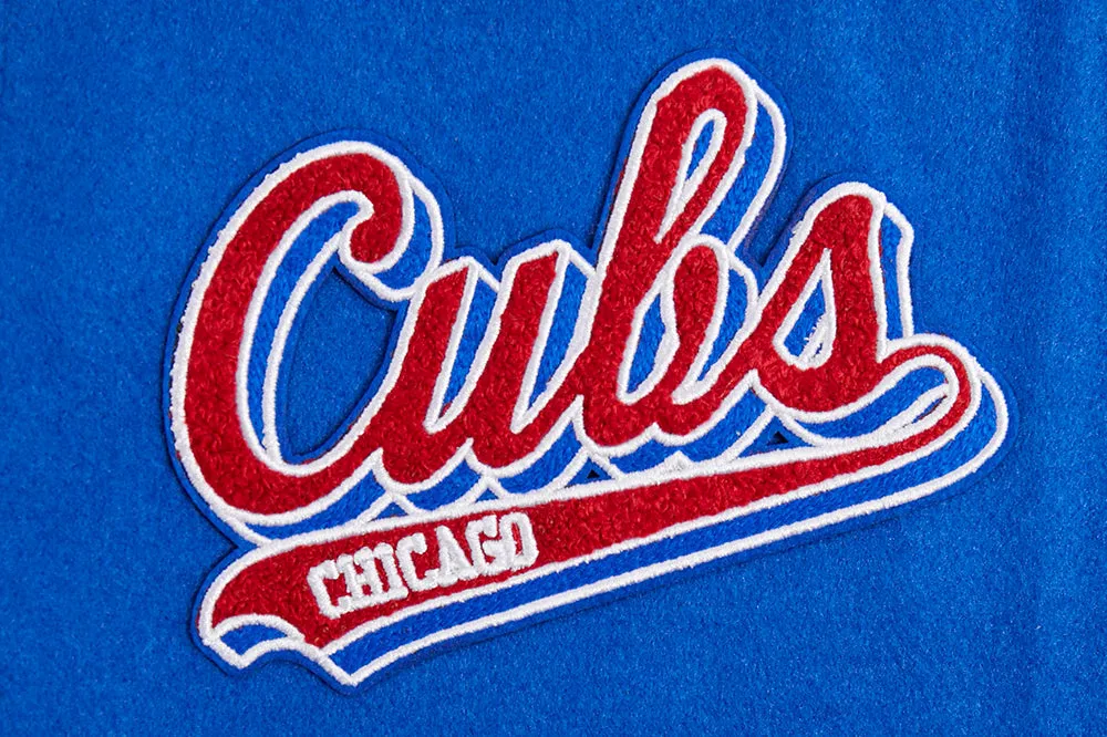 MLB CHICAGO CUBS SCRIPT TAIL WOMEN'S WOOL VARSITY JACKET (ROYAL BLUE/RED)