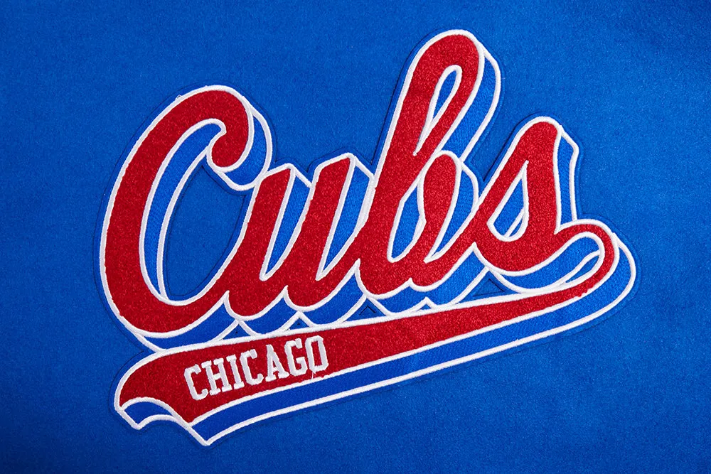 MLB CHICAGO CUBS SCRIPT TAIL WOMEN'S WOOL VARSITY JACKET (ROYAL BLUE/RED)