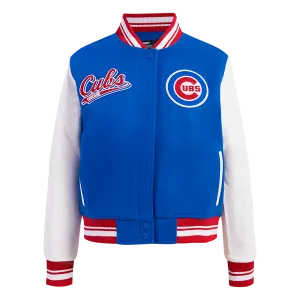 MLB CHICAGO CUBS SCRIPT TAIL WOMEN'S WOOL VARSITY JACKET (ROYAL BLUE/RED)