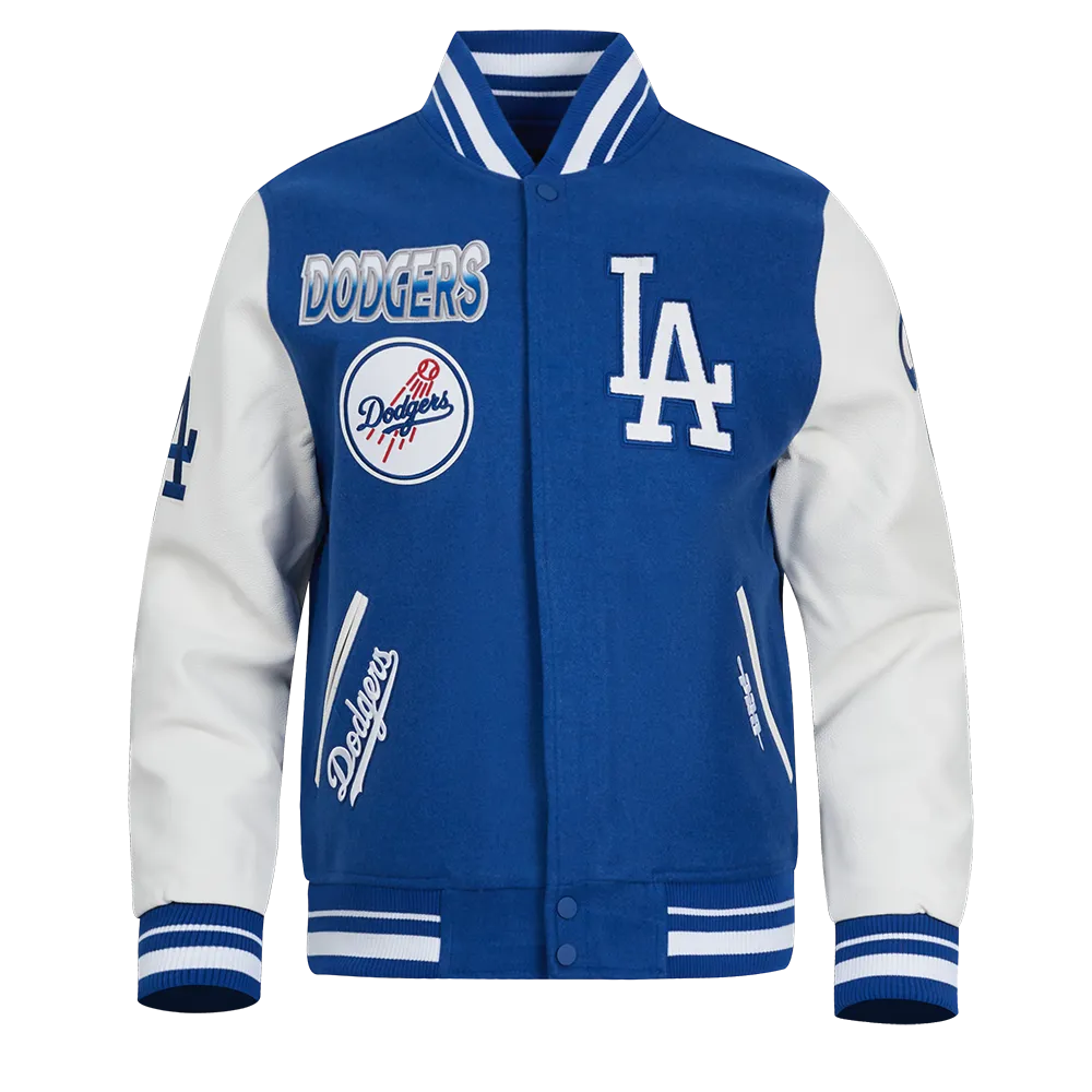 MLB LOS ANGELES DODGERS TURN IT UP MEN'S RIB WOOL VARSITY JACKET (DODGER BLUE/WHITE)