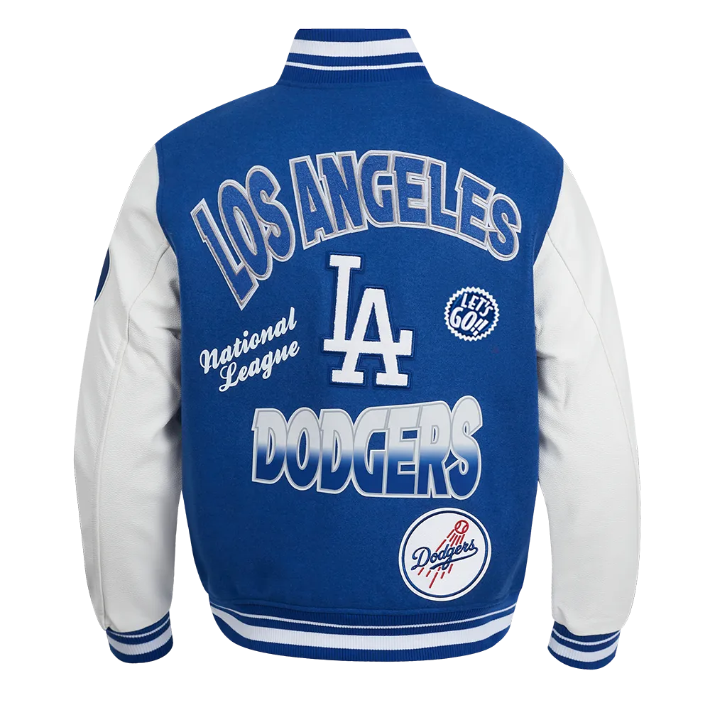 MLB LOS ANGELES DODGERS TURN IT UP MEN'S RIB WOOL VARSITY JACKET (DODGER BLUE/WHITE)