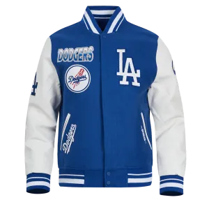 MLB LOS ANGELES DODGERS TURN IT UP MEN'S RIB WOOL VARSITY JACKET (DODGER BLUE/WHITE)