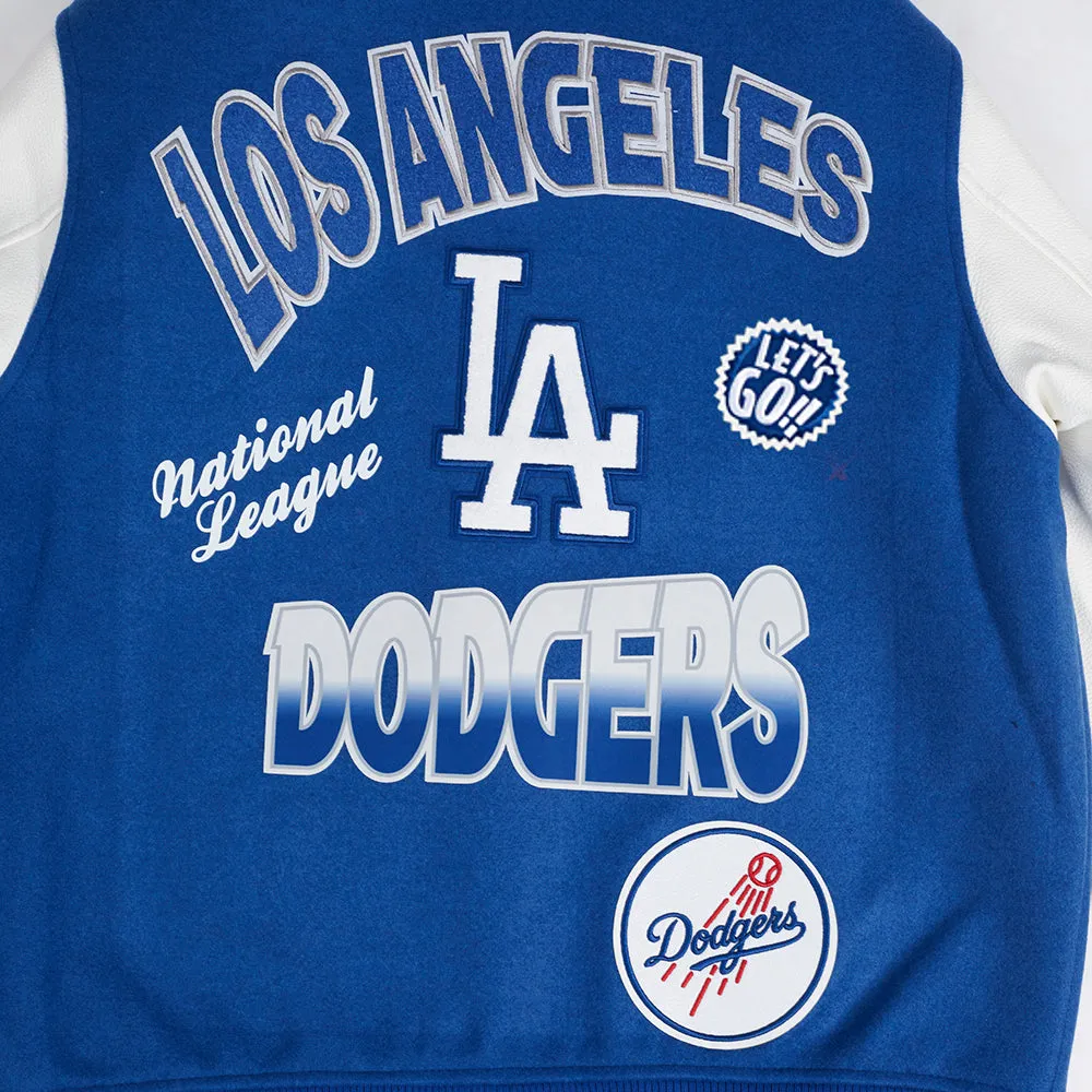 MLB LOS ANGELES DODGERS TURN IT UP MEN'S RIB WOOL VARSITY JACKET (DODGER BLUE/WHITE)