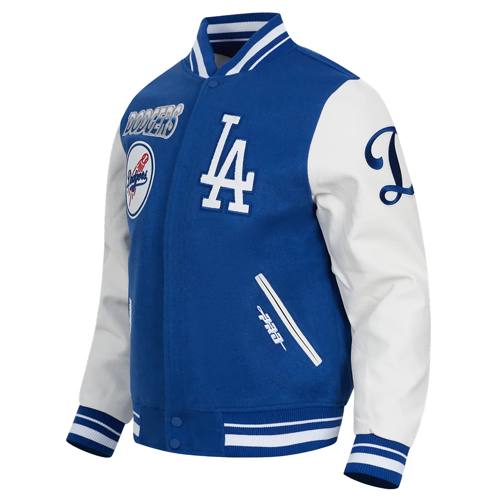 MLB LOS ANGELES DODGERS TURN IT UP MEN'S RIB WOOL VARSITY JACKET (DODGER BLUE/WHITE)