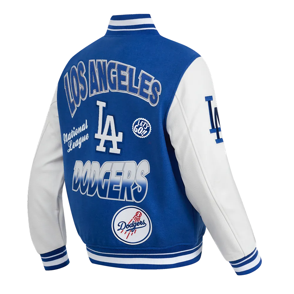 MLB LOS ANGELES DODGERS TURN IT UP MEN'S RIB WOOL VARSITY JACKET (DODGER BLUE/WHITE)