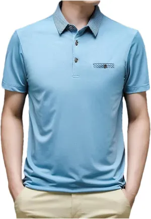 Mnjyihy Men Summer Polo Shirts Solid Color Slim Fits Pocket Quick-Dry Short Sleeve Casual Athletic Golf Shirts