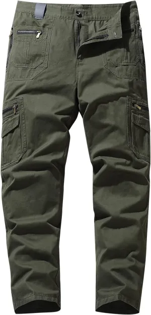 Muscularfit Black Cargo Pants for Men Outdoor Fashion Cotton Multi Pockets Tactical Trousers Comfort Stretch Sweatpants 2023