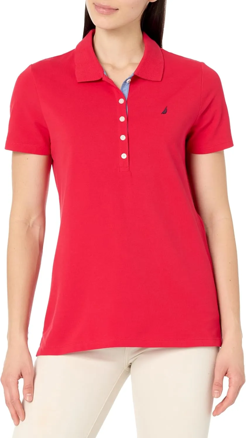 Nautica Women's Short Sleeve Button Placket Polo